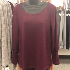 Kaktus Brand Long Sleeve Fleece Scoop Neckline Top